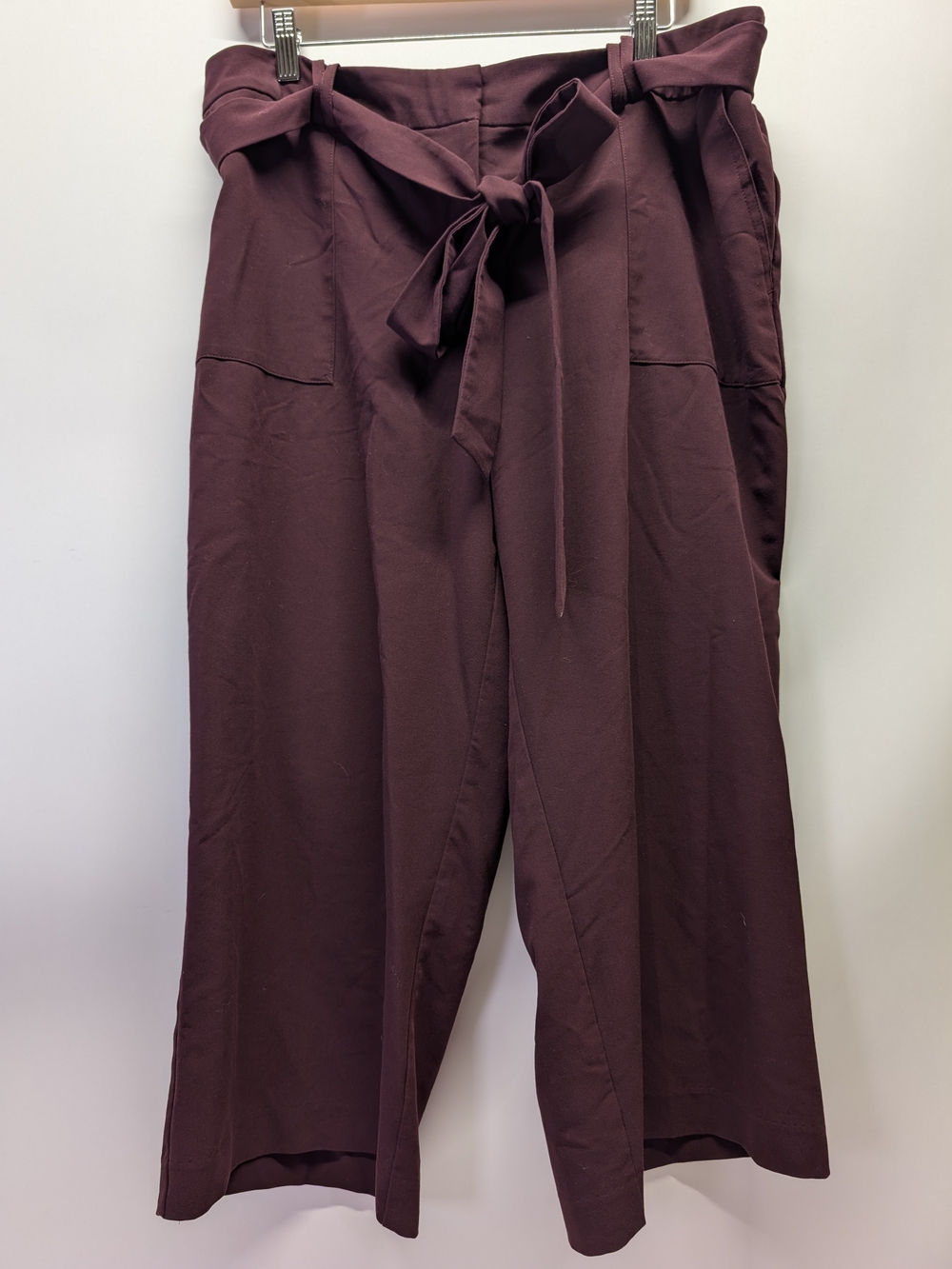 Worthington Tie-Waist Wide Leg Cropped Pants - Plum